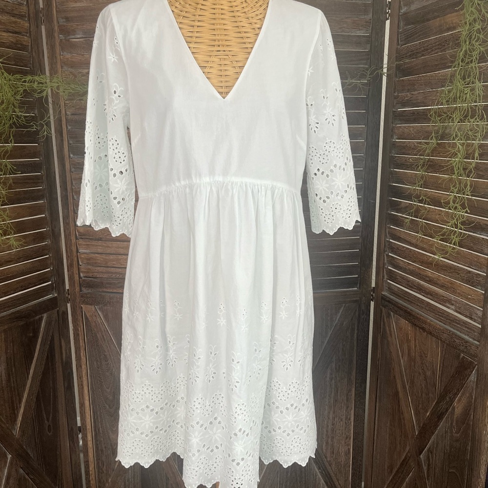 Madewell White Eyelet Long Sleeve Dress